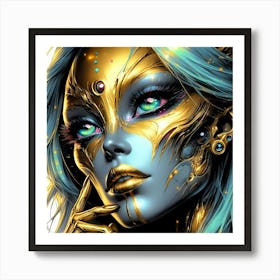 Alien Neauty In Gold Creative Float Color Paint Art Print