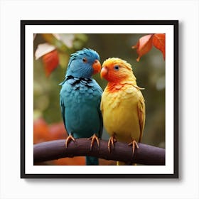 Two Birds Perched On A Branch Art Print