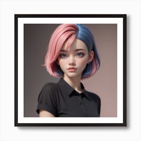 Blue And Pink Wig Art Print