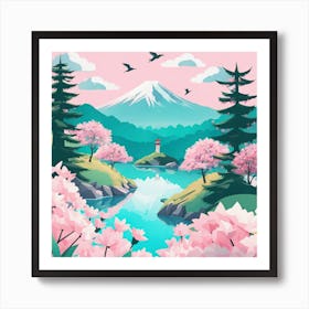 Japanese Landscape Low Poly (1) Art Print