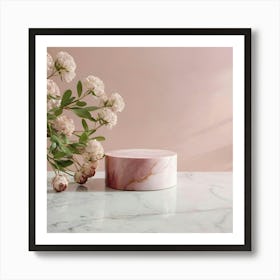 Pink Marble Vase With Flowers 3 Art Print