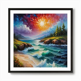 Sunset At The Beach living room art painting decor Art Print