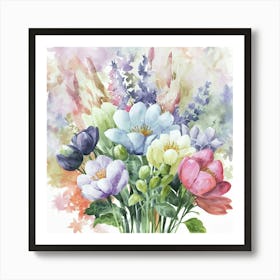 Watercolor Flowers In A Vase 3 Art Print