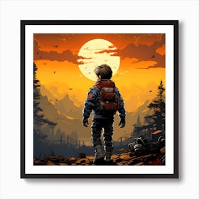 Young Adventurer Wanders In The Valley Art Print