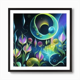 Abstract oil painting: Water flowers in a night garden 16 Art Print