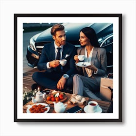 Young Couple With A Car Art Print