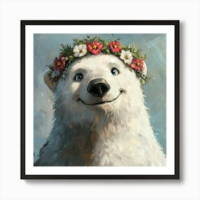 Polar Bear With Flower Crown Art Print