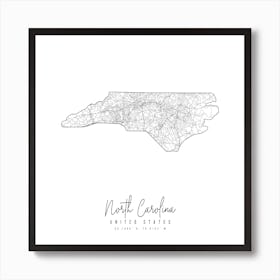North Carolina Minimal Street Map Square Art Print