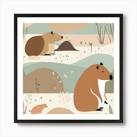 A Cute Minimalistic Simple Capybara Side Profile C (4) Art Print