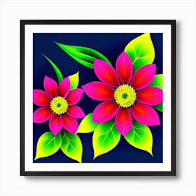 Two Flowers On A Blue Background Art Print