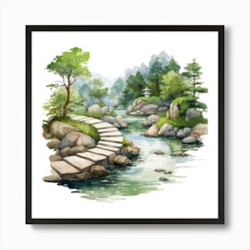 Watercolour Of A Waterfall Art Print