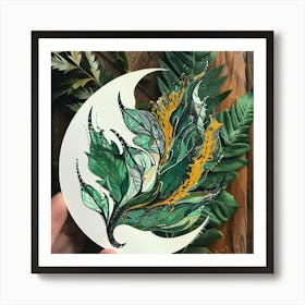 Moon And Leaves Art Print