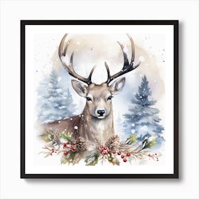 Deer Watercolor Painting Art Print