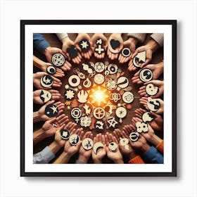 Group Of People Holding Symbols Art Print