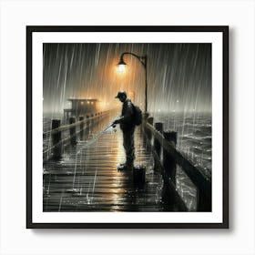 Fishing In The Rain 3 Art Print