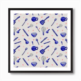 Blue Kitchen Utensils Art Print