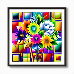 Flowers In A Vase Flower Collage Pop Art Art Print