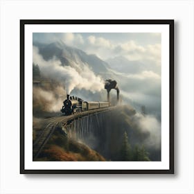 Train In The Fog paintings art print Art Print