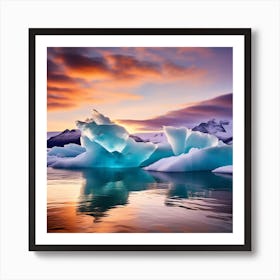 Icebergs At Sunset 7 Art Print