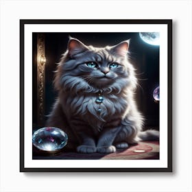 Cat With Crystals Art Print