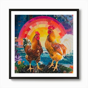 Kitsch Retro Rooster Collage 4 Art Print