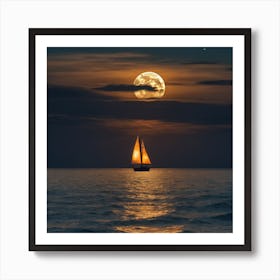 Sailboat In The Moonlight 1 Art Print