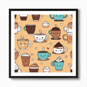 Kawaii Coffee Pattern 2 Art Print