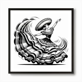 Line Art Mexican Dancer 6 Art Print