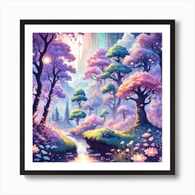 A Fantasy Forest With Twinkling Stars In Pastel Tone Square Composition 142 Art Print