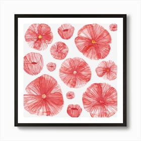 Watercolor Poppies in Red on White Art Print