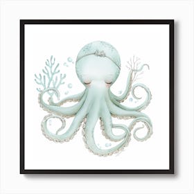 Cute Storybook Style Octopus Sleeping Art Print