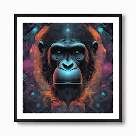 Mesmerizing Ape With Luminous Eyes On A Profound Black Background Art Print