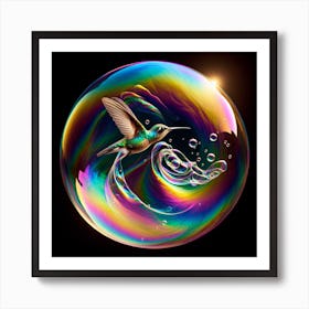 An Iridescent Giant Bubble Inside A Tinny Hummingbird Art Print