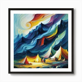 People camping in the middle of the mountains oil painting abstract painting art 18 Art Print