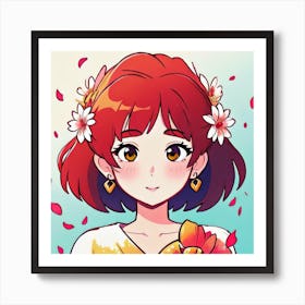 Anime Girl With Flowers Art Print