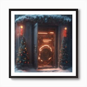 Christmas Decoration On Home Door Sharp Focus Emitting Diodes Smoke Artillery Sparks Racks Sy Art Print