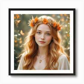 Beautiful Girl With Flower Crown Art Print