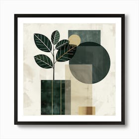 Gilded Foliage: Minimalist Abstraction in Teal and Gold Art Print