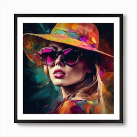 Woman In Hat And Sunglasses 1 Art Print