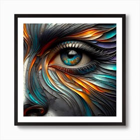 Portrait Of A Woman's Eye In Closeup - An Embossed Abstract Artwork In Silver, Orange, Purple, and Turquoise Colors with Touch Of Abstraction. Art Print