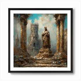 Statue Of The King Standing In Ruins Poster