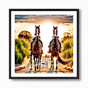 Horses In The Sunset Art Print