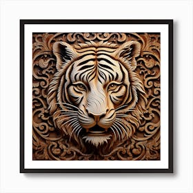 Tiger Head Carving Art Print