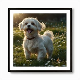 White Dog Standing In A Field Art Print