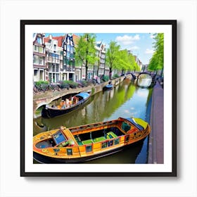 Amsterdam boat on canal Art Print
