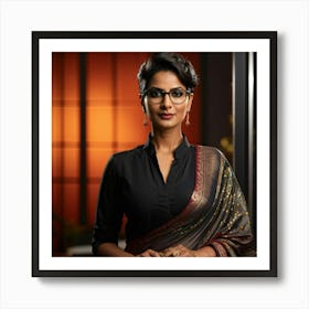 Confident Indian Businesswoman In Her 30s Sporting Styled Short Hair Glasses Poised In A Modern Art Print