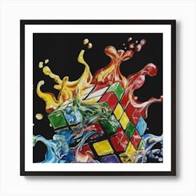 Colorful Rubiks Cube Dripping Paint 10 Art Print