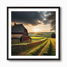 Sunset Over A Farm Art Print