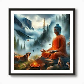 Buddha With Cougar Art Print