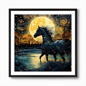 Wild Stallion At Night Art Print